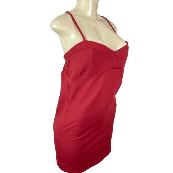 Free People L Crimson Red Sweetheart Neckline Cut-Out Back Body-Con Mini Dress - Picture 3 of 6